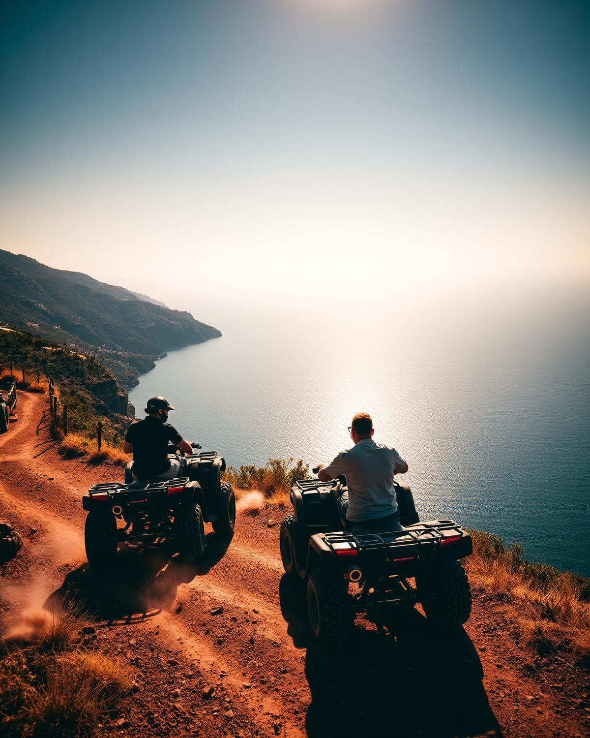Deux quads sur un sentier de falaise face à la mer