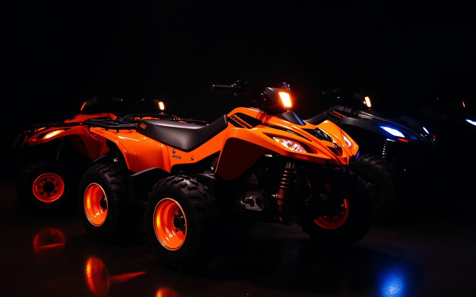 Quads neufs alignés dans le showroom Mecaloisirs